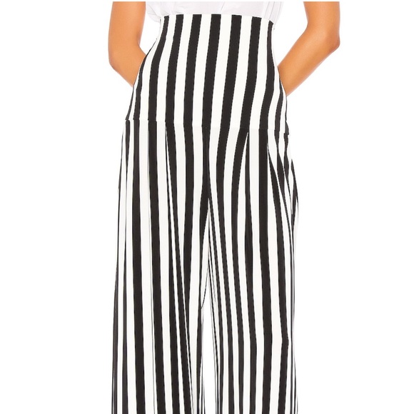 NWT Norma Kamali High Waist Pleat Wide Leg Pant Stripes Black and White size XS - Picture 4 of 6